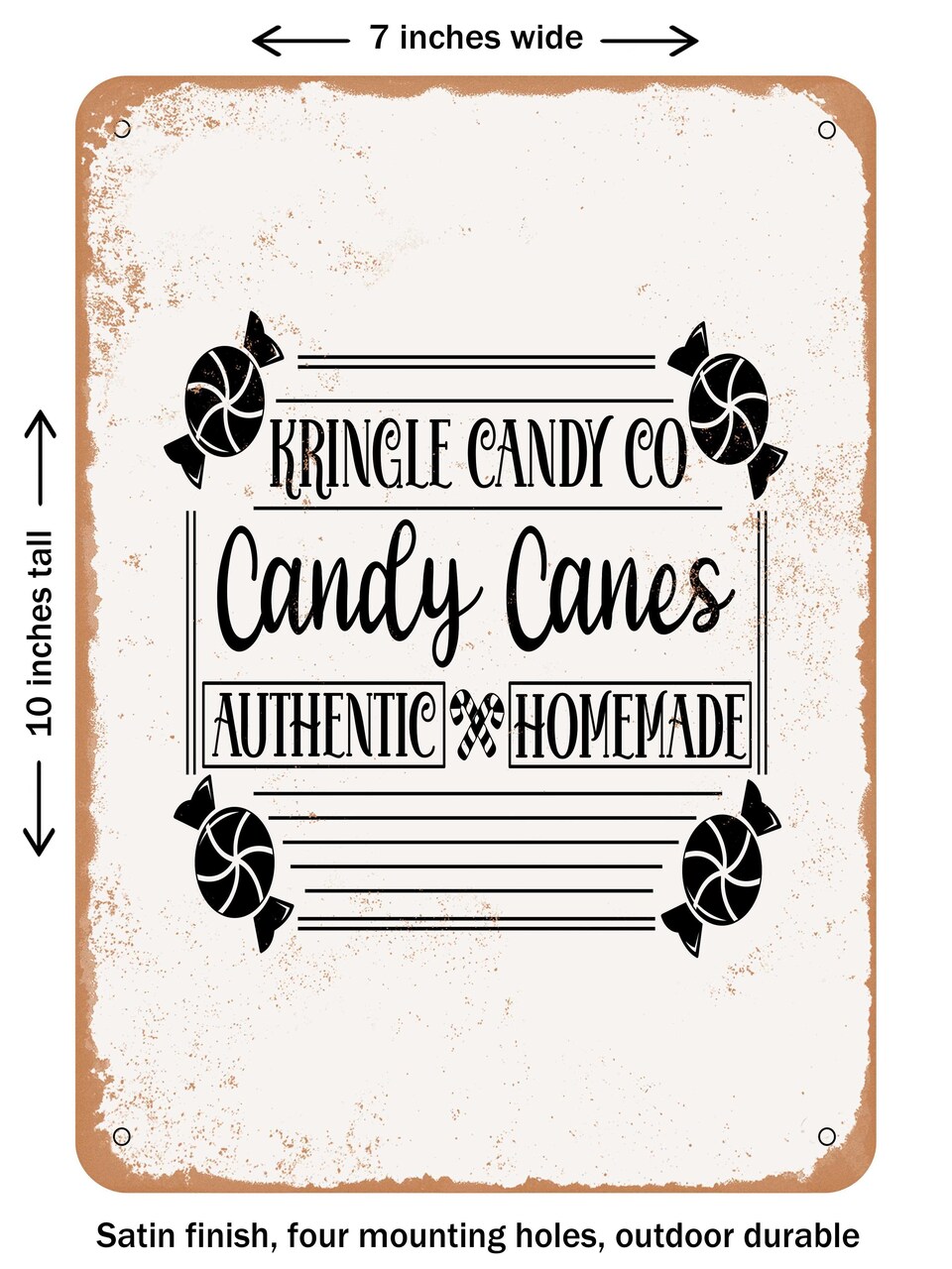 DECORATIVE METAL SIGN - Kringle Candy Co Candy Canes Authentic Homemade - Vintage Rusty Look